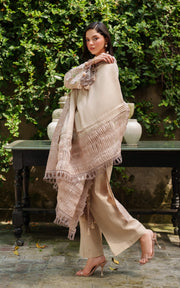 Asifa & Nabeel Pashmina Luxe Unstitched Embroidered 3Pc Suit LWC25-03 Blanc