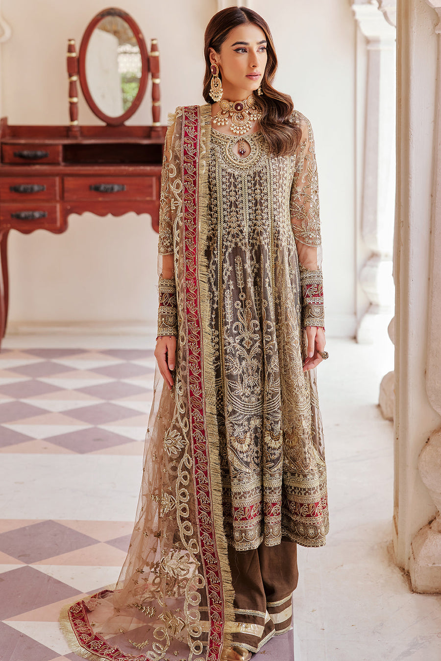 Emaan Adeel Luxe Chiffon Wedding Formal 3 Piece Suit LX 02
