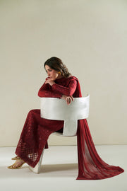 VERA Embroidered Raw Silk Unstitched 3Pc Suit - Laal Crimson