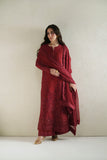 VERA Embroidered Raw Silk Unstitched 3Pc Suit - Laal Crimson