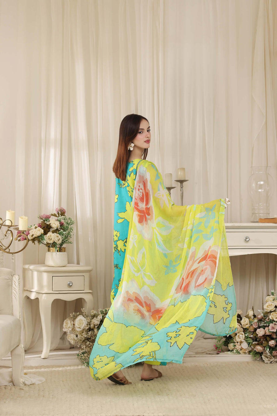 Feathers Threads of Poetry Unstitched Lawn 3Pc Suit Lagoon Lullaby-FT765