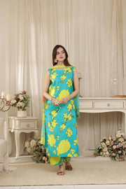 Feathers Threads of Poetry Unstitched Lawn 3Pc Suit Lagoon Lullaby-FT765