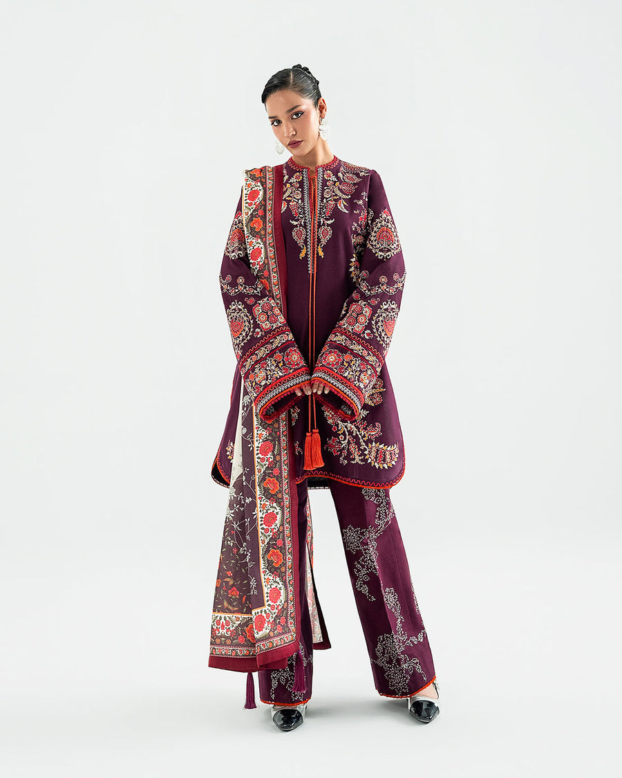 Jugnu Lahore Womenswear Embroidered Khaddar Unstitched 3Pc Suit - LALEH