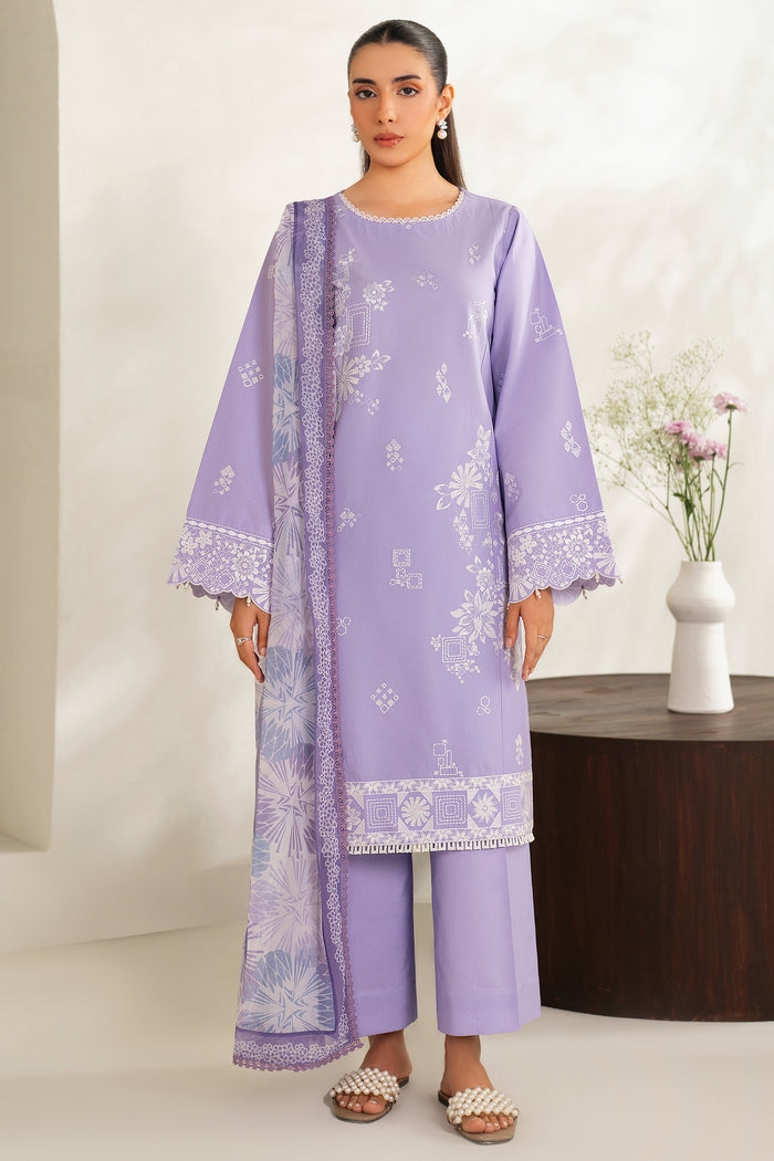 Farasha Summer Weaves Embroidered Lawn Unstitched 3Pc Suit - Lavender Peral