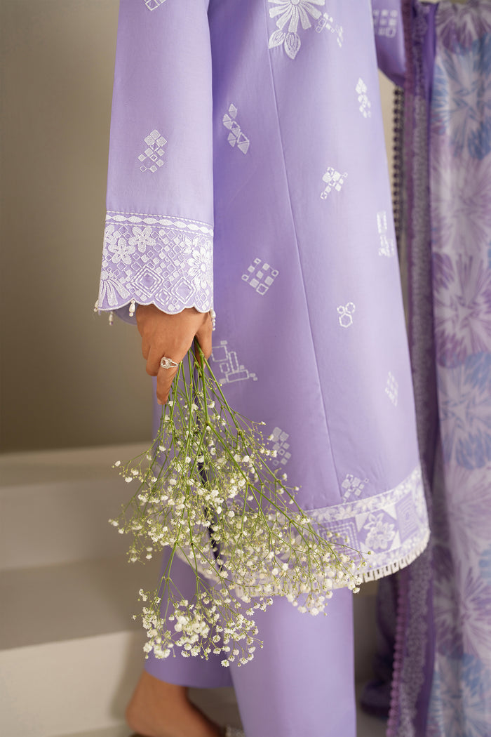 Farasha Summer Weaves Embroidered Lawn Unstitched 3Pc Suit - Lavender Peral