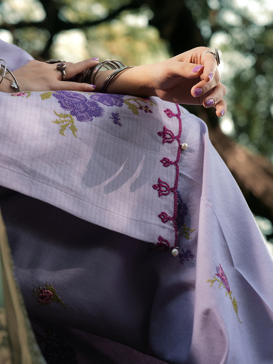 HemStitch The Garden Embroidered Lawn Unstitched 3Pc Suit - Lavender