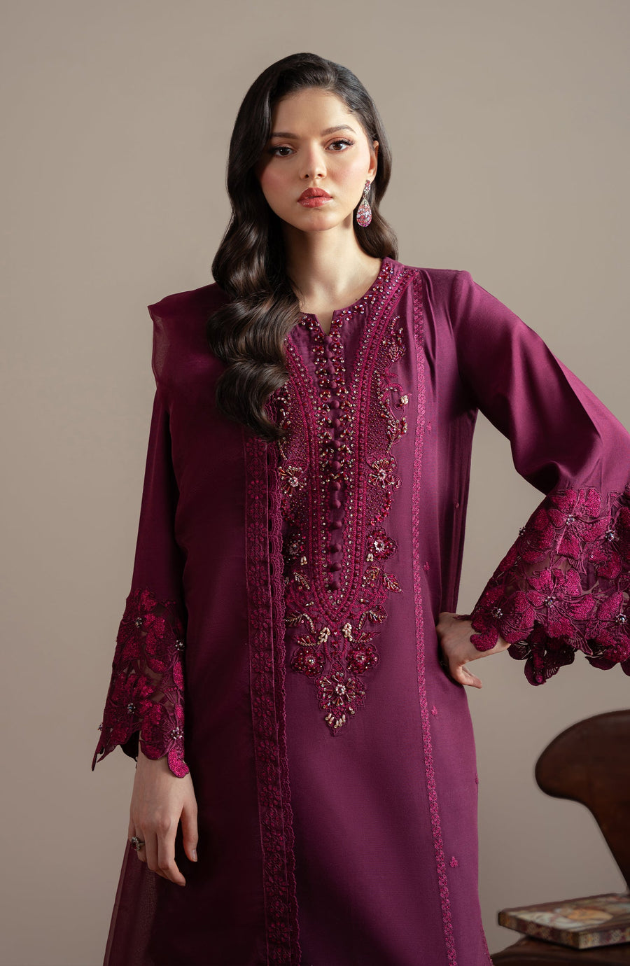 Close-up embroidery details on Lazel Shirt from Elvin Collection