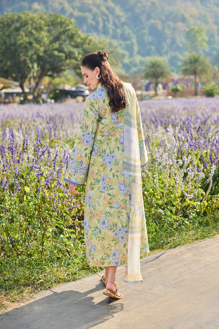 Farasha Summer Escape Embroidered Lawn Unstitched 3Pc Suit - Lemon Fern
