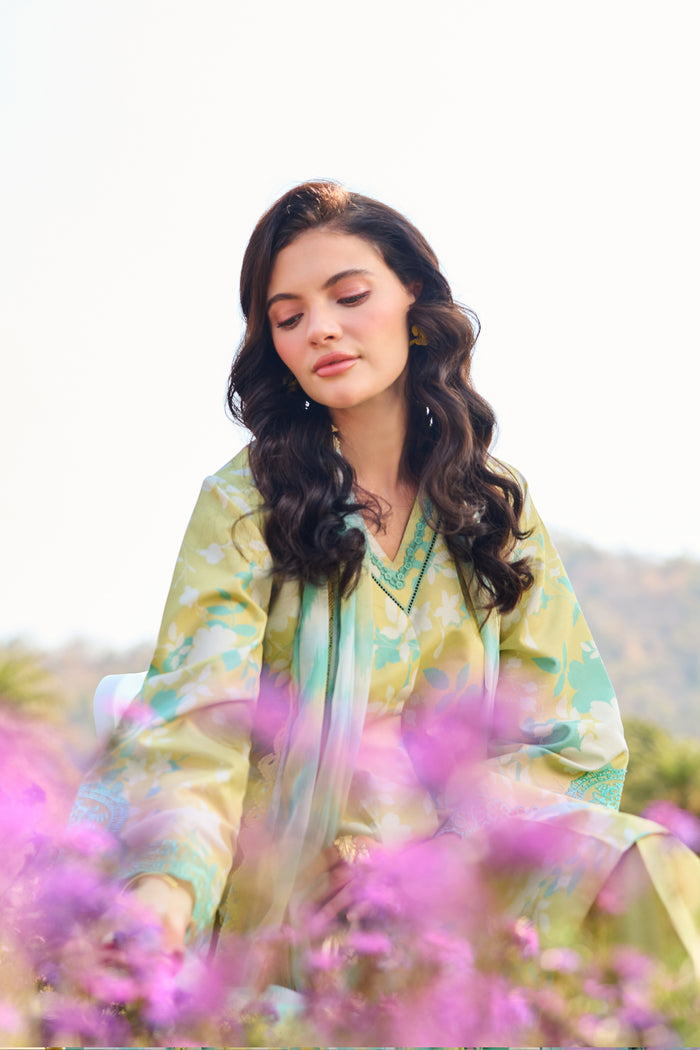 Farasha Summer Escape Embroidered Lawn Unstitched 3Pc Suit - Lemon Glow