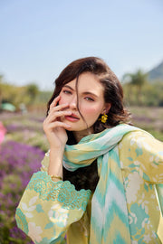 Farasha Summer Escape Embroidered Lawn Unstitched 3Pc Suit - Lemon Glow