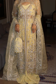 Emaan Adeel Starlit Jewels Unstitched Organza 3Pc Suit - Lemon Quartz