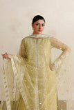 Farasha Luxury Formal Embroidered Net Unstitched 3Pc Suit - Lemon Saffron