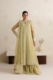 Farasha Luxury Formal Embroidered Net Unstitched 3Pc Suit - Lemon Saffron