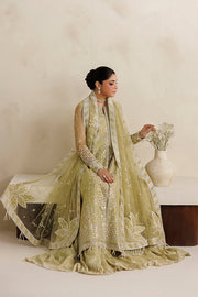 Farasha Luxury Formal Embroidered Net Unstitched 3Pc Suit - Lemon Saffron