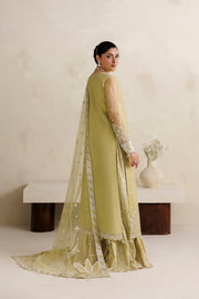 Farasha Luxury Formal Embroidered Net Unstitched 3Pc Suit - Lemon Saffron