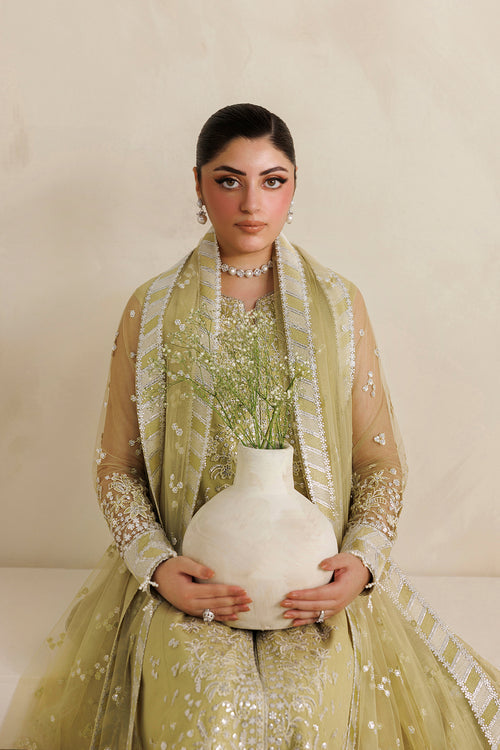 Farasha Luxury Formal Embroidered Net Unstitched 3Pc Suit - Lemon Saffron