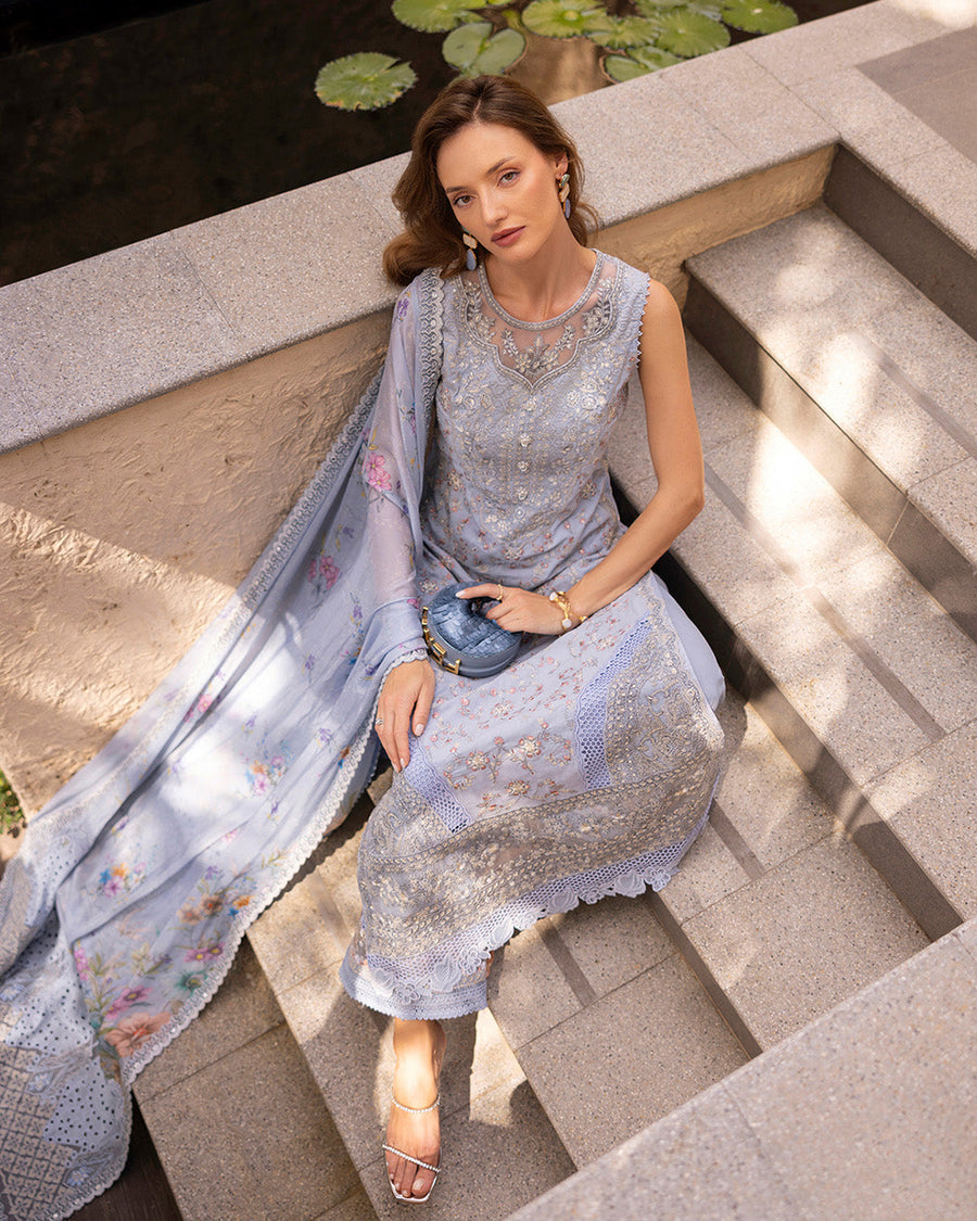 Faiza Saqlain Zinnia Embroidered Luxury Lawn Unstitched 3Pc Suit - Liana