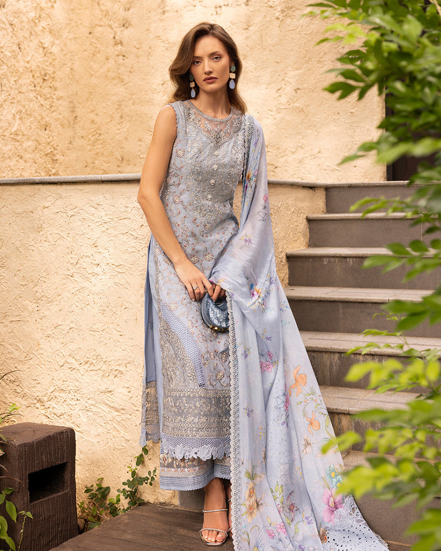 Faiza Saqlain Zinnia Embroidered Luxury Lawn Unstitched 3Pc Suit - Liana