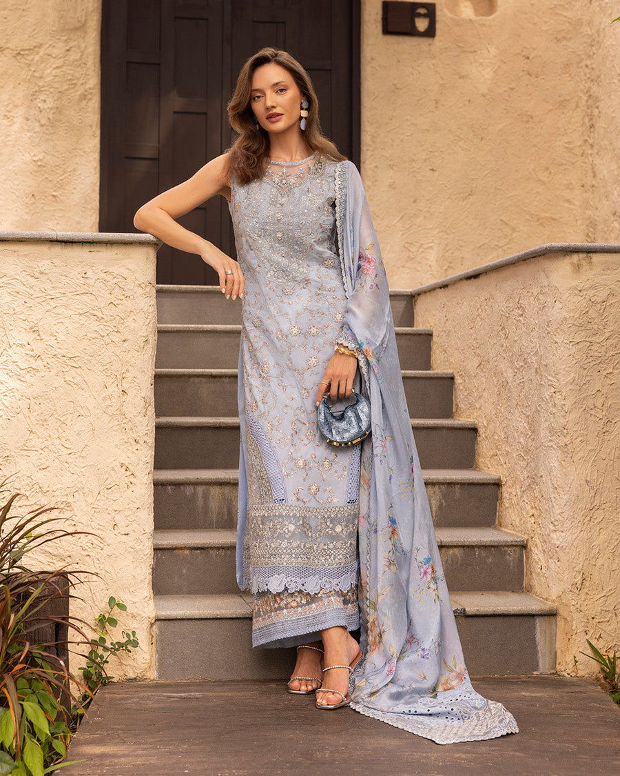 Faiza Saqlain Zinnia Embroidered Luxury Lawn Unstitched 3Pc Suit - Liana