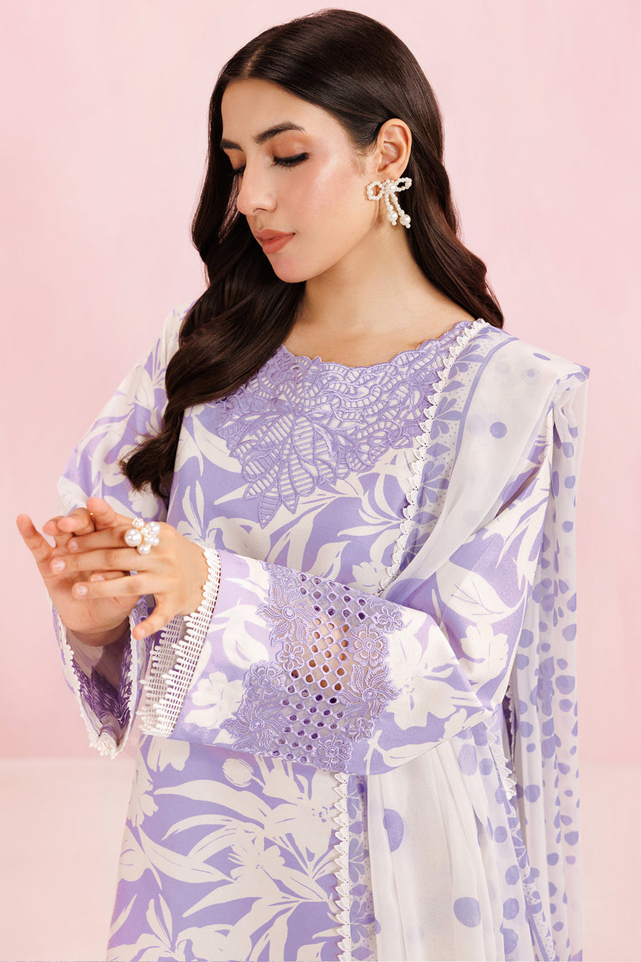 Farasha Summer Essentials Embroidered Lawn Unstitched 3Pc Suit - Lilac Breeze