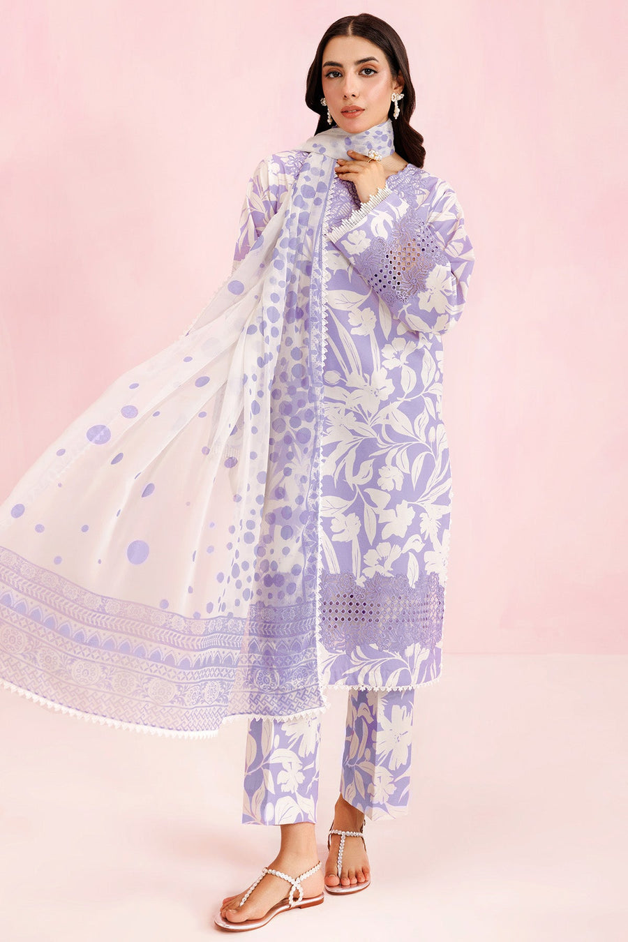 Farasha Summer Essentials Embroidered Lawn Unstitched 3Pc Suit - Lilac Breeze