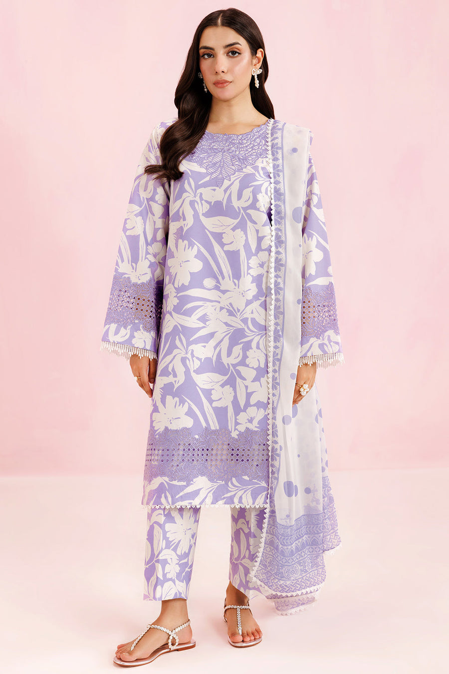 Farasha Summer Essentials Embroidered Lawn Unstitched 3Pc Suit - Lilac Breeze