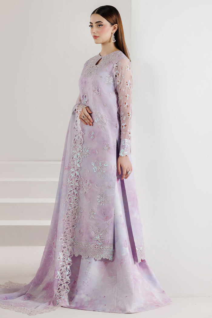 Farasha Fiorella Embroidered Chiffon Unstitched 3Pc Suit - LILAC ENCHANT