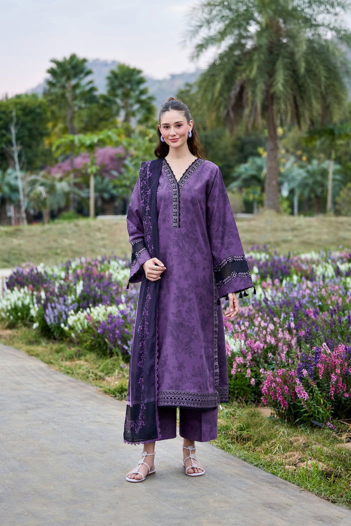 Farasha Summer Escape Embroidered Lawn Unstitched 3Pc Suit - Lilac Haze