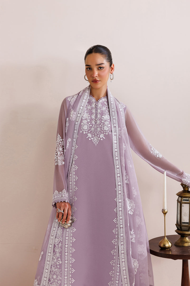Farasha Luxury Formal Embroidered Chiffon Unstitched 3Pc Suit - Lilac Solace