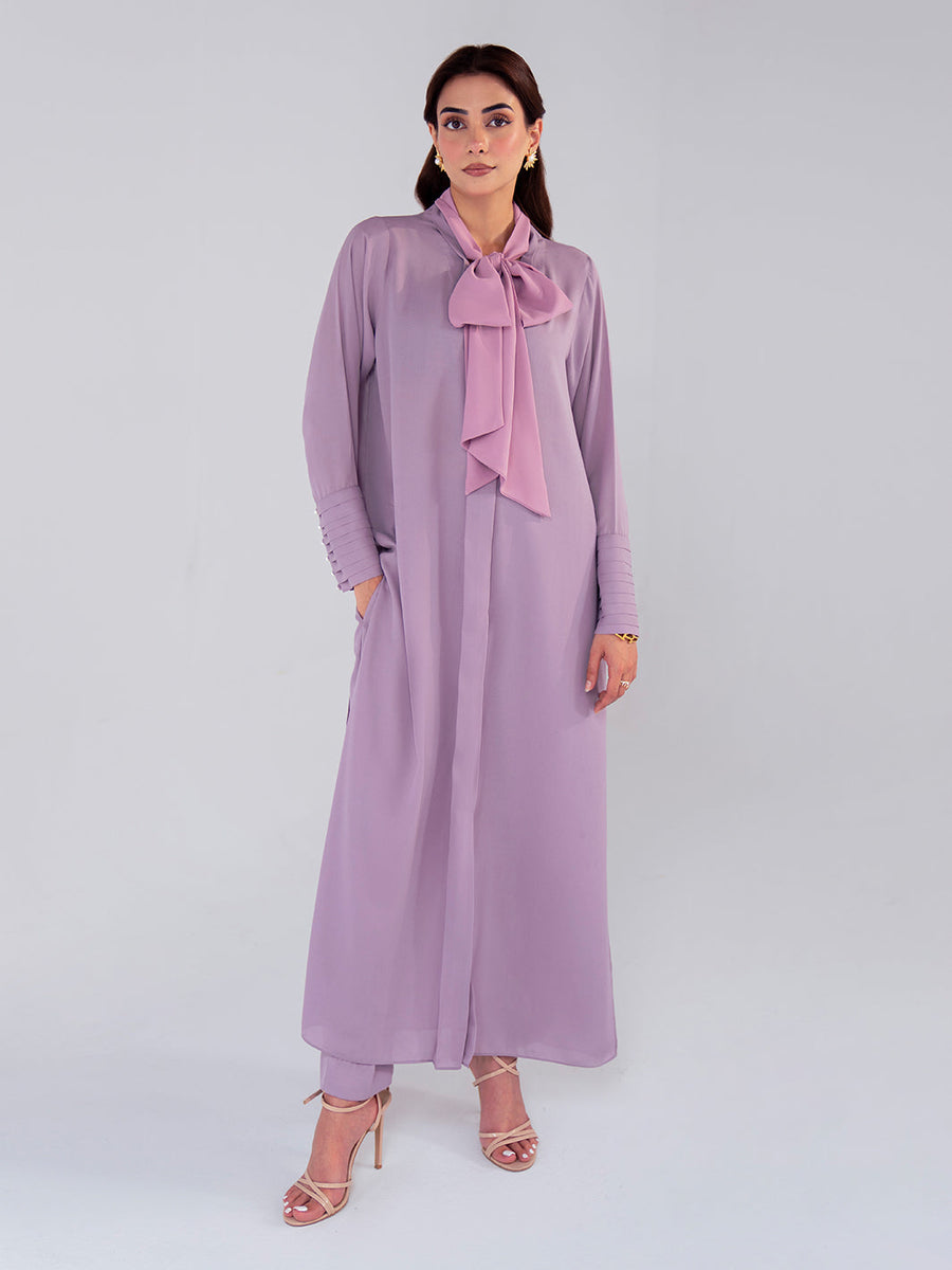 Hemstitch Georgette Affair Embroidered Georgette Stitched 2Pc Suit - Lilac