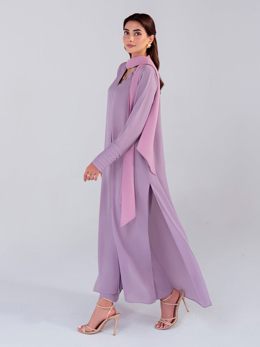 Hemstitch Georgette Affair Embroidered Georgette Stitched 2Pc Suit - Lilac