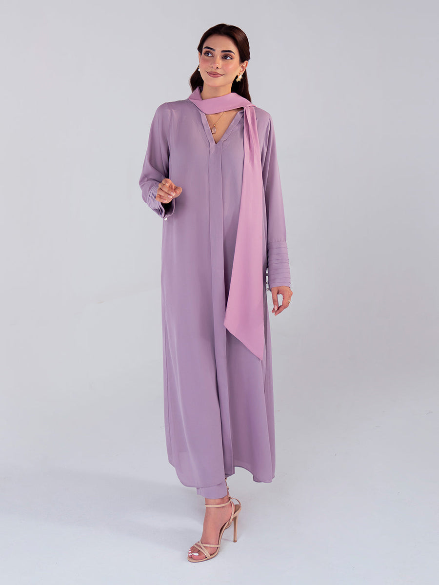 Hemstitch Georgette Affair Embroidered Georgette Stitched 2Pc Suit - Lilac