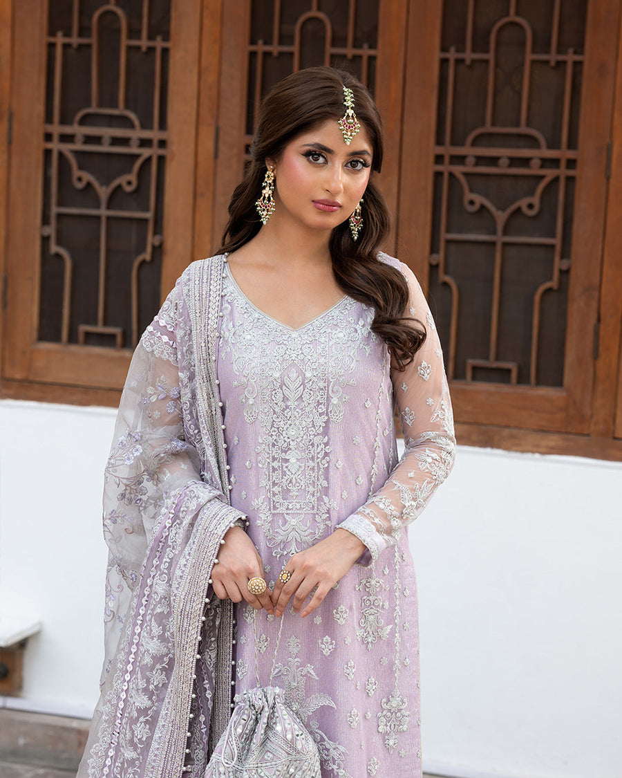 Nira by Faiza Saqlain Embroidered Net Unstitched 3Pc Suit - LIYAN