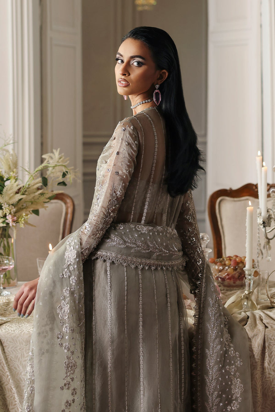 Emral Elyshia Embroidered Organza Unstitched 3Pc Suit D-05 Luna