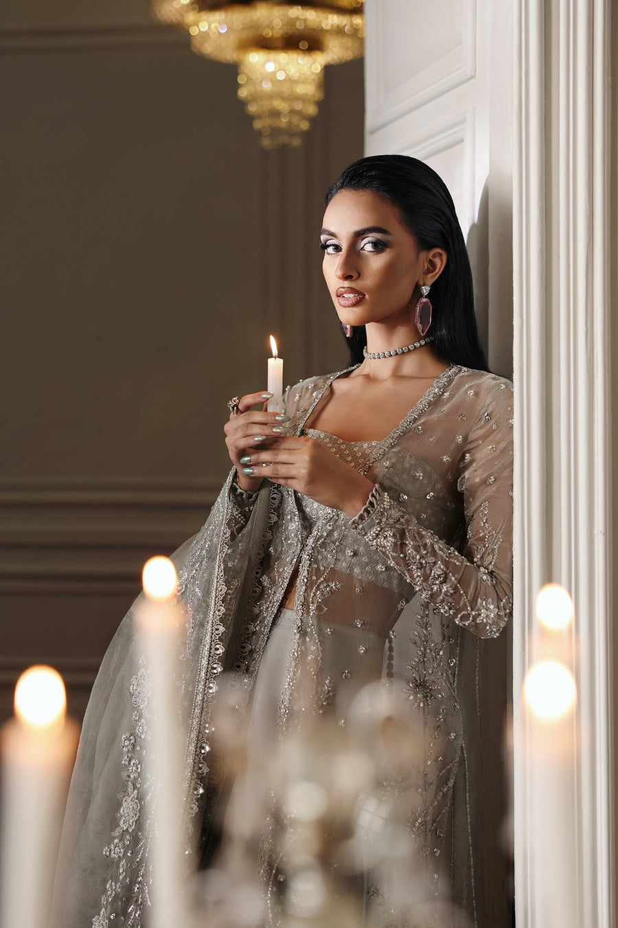 Emral Elyshia Embroidered Organza Unstitched 3Pc Suit D-05 Luna