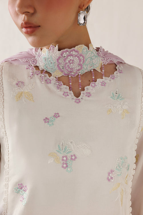 Farasha Veira Embroidered Raw Silk Unstitched 3Pc Suit D-12 Lunaire Pearl
