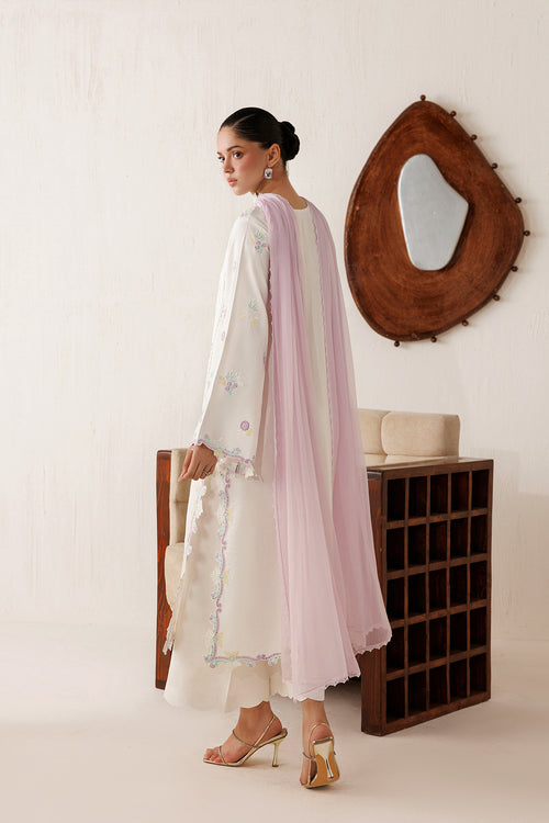 Farasha Veira Embroidered Raw Silk Unstitched 3Pc Suit D-12 Lunaire Pearl