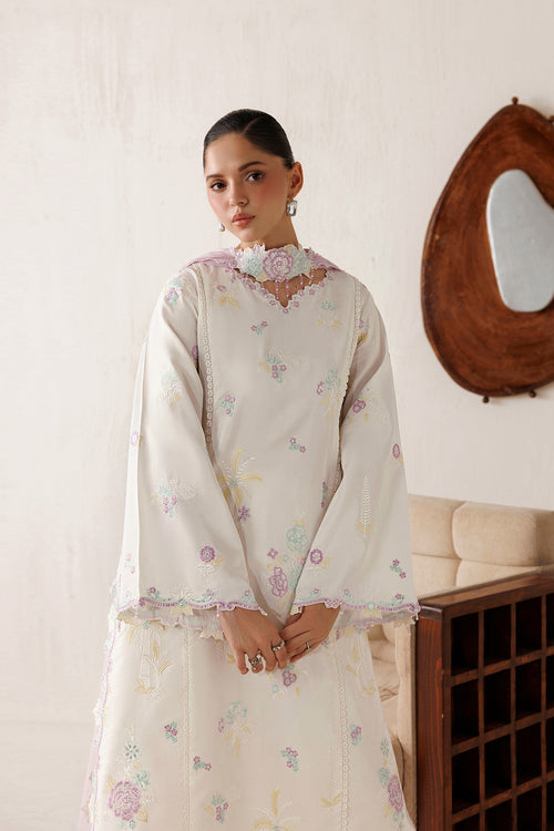 Farasha Veira Embroidered Raw Silk Unstitched 3Pc Suit D-12 Lunaire Pearl