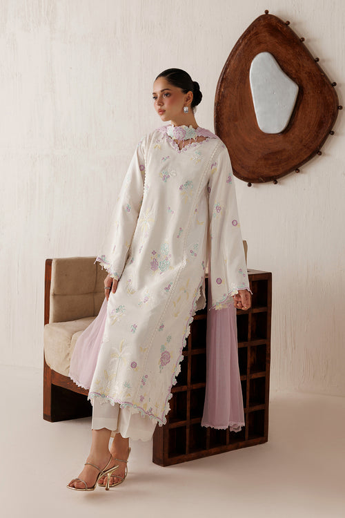 Farasha Veira Embroidered Raw Silk Unstitched 3Pc Suit D-12 Lunaire Pearl