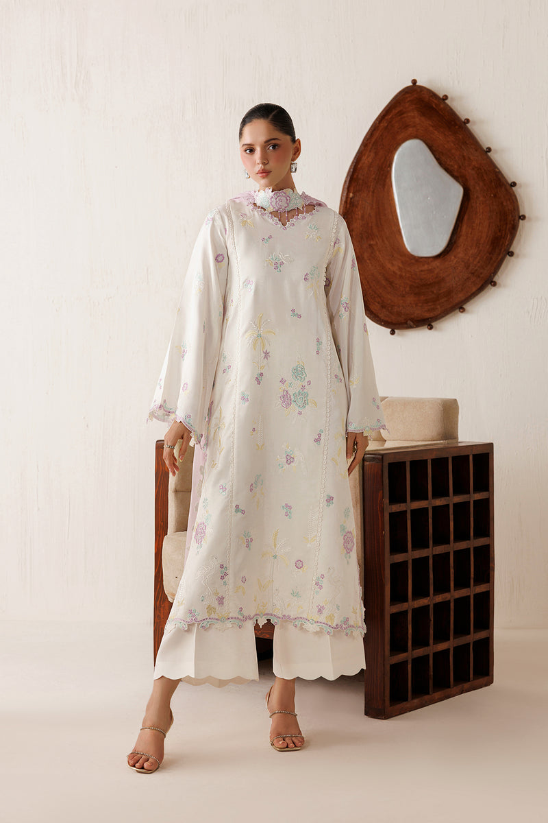 Farasha Veira Embroidered Raw Silk Unstitched 3Pc Suit D-12 Lunaire Pearl