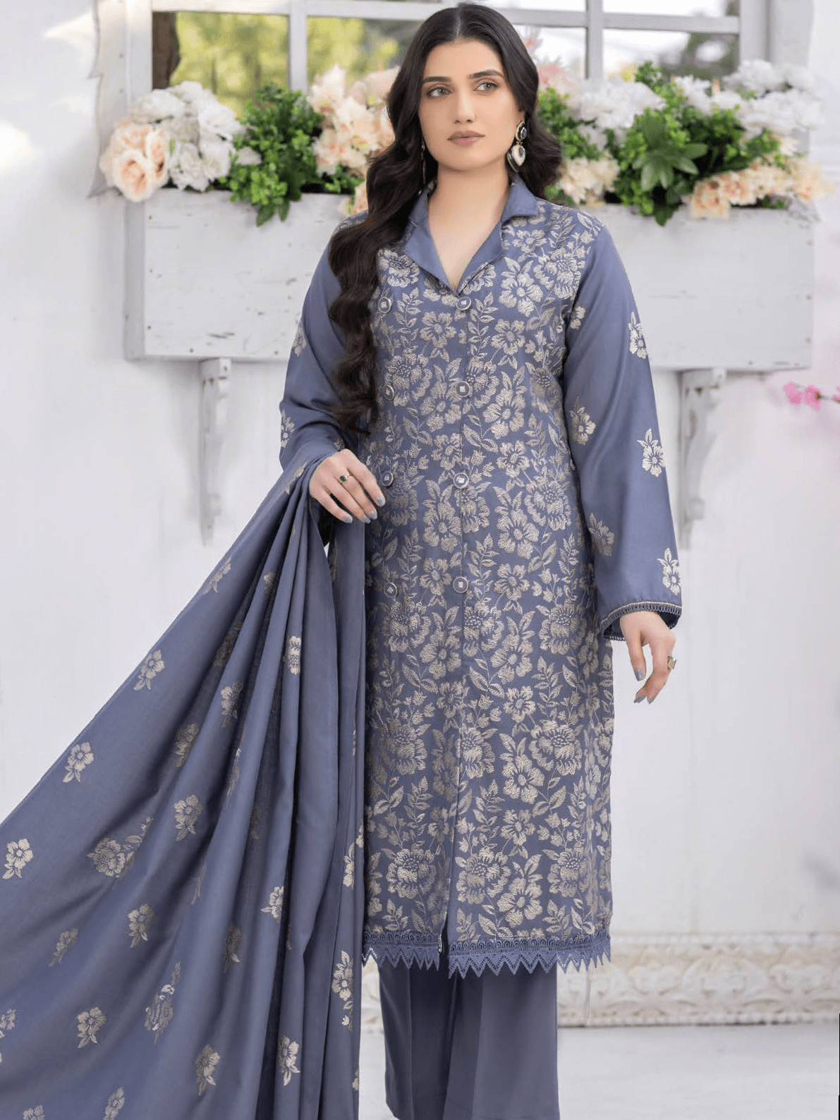 Gul Bano by Manizay Premium Embroidered Dhanak Unstitched 3Pc Suit M-02