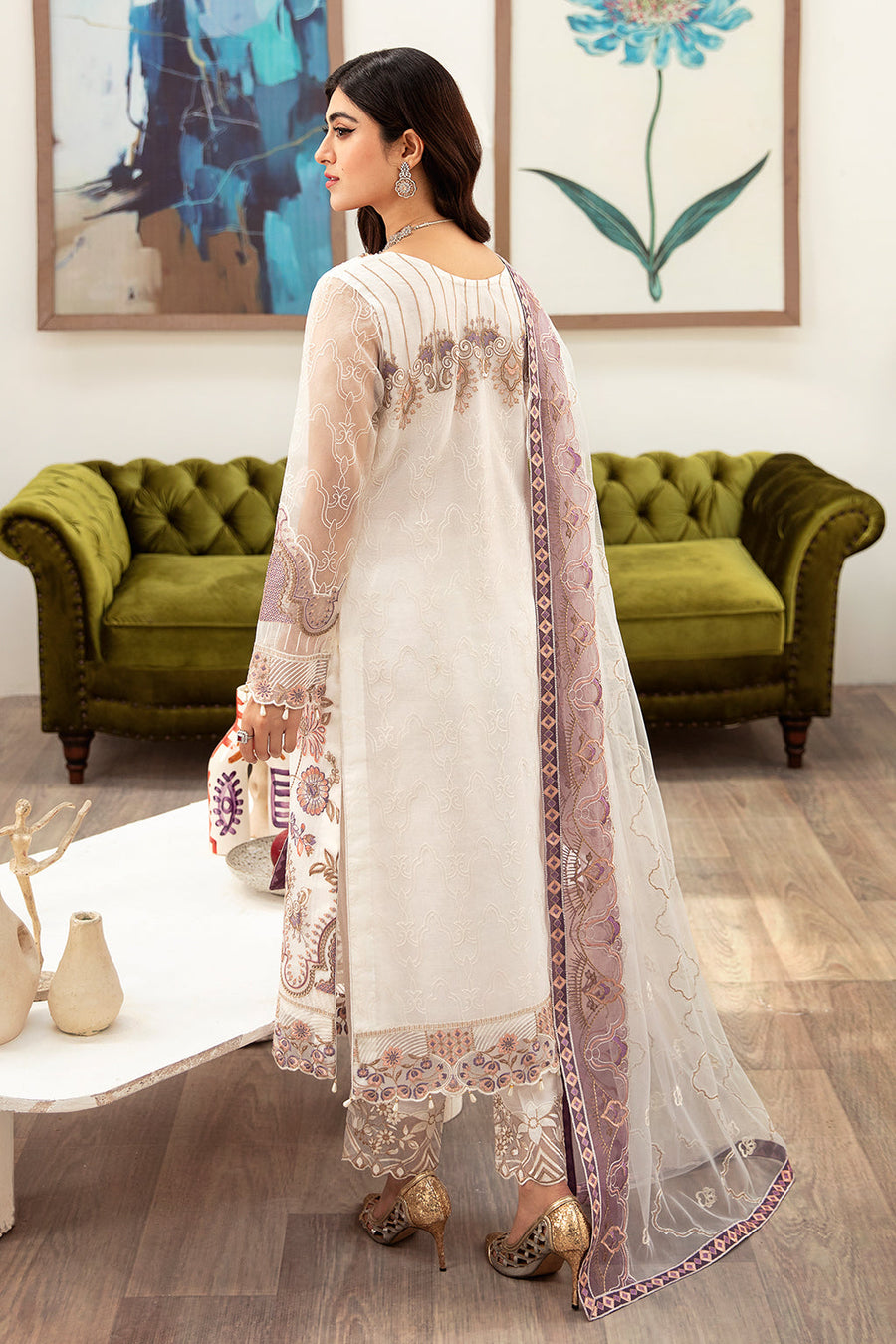 Ramsha Minhal Vol-10 Embroidered Organza Unstitched 3Pc Suit M-1002