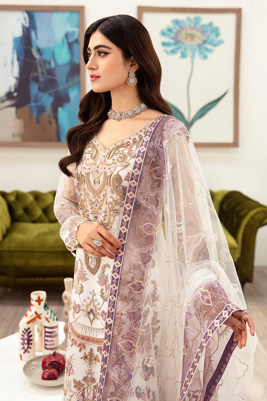 Ramsha Minhal Vol-10 Embroidered Organza Unstitched 3Pc Suit M-1002