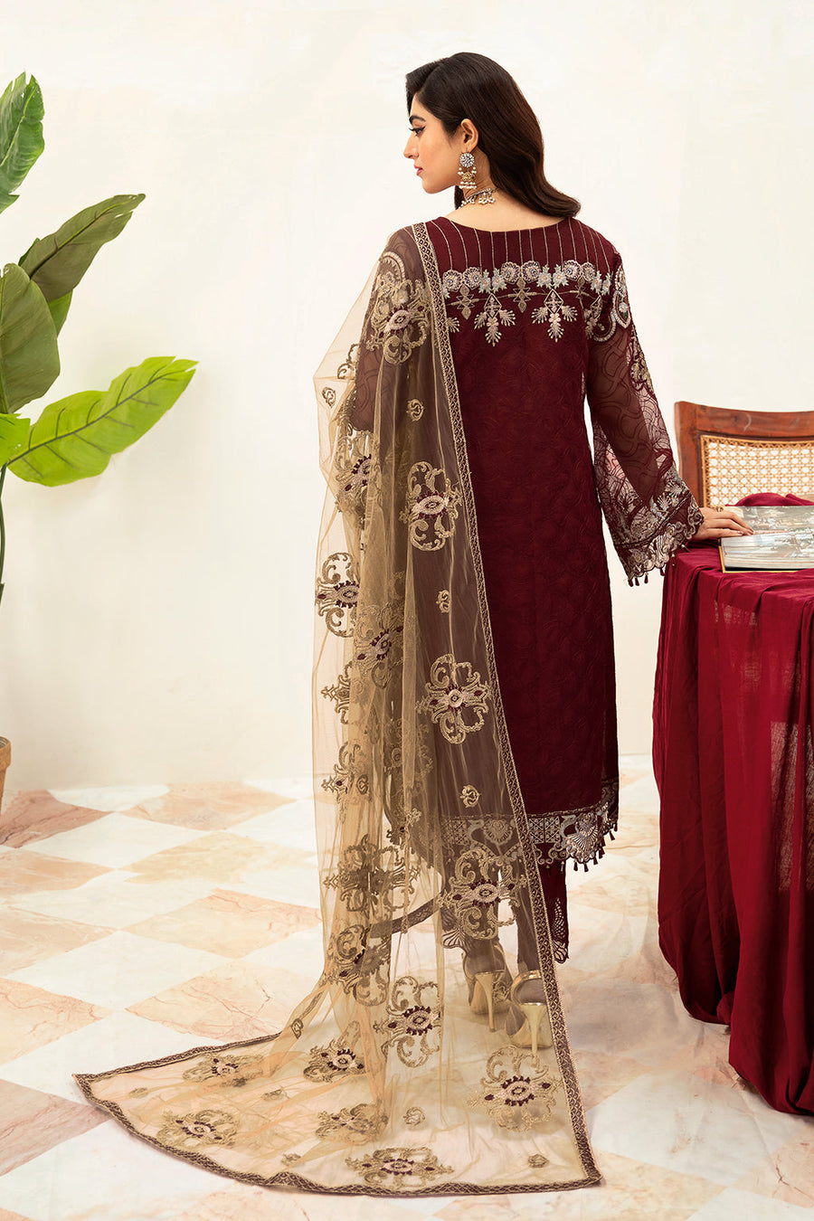 Ramsha Minhal Vol-10 Embroidered Organza Unstitched 3Pc Suit M-1003