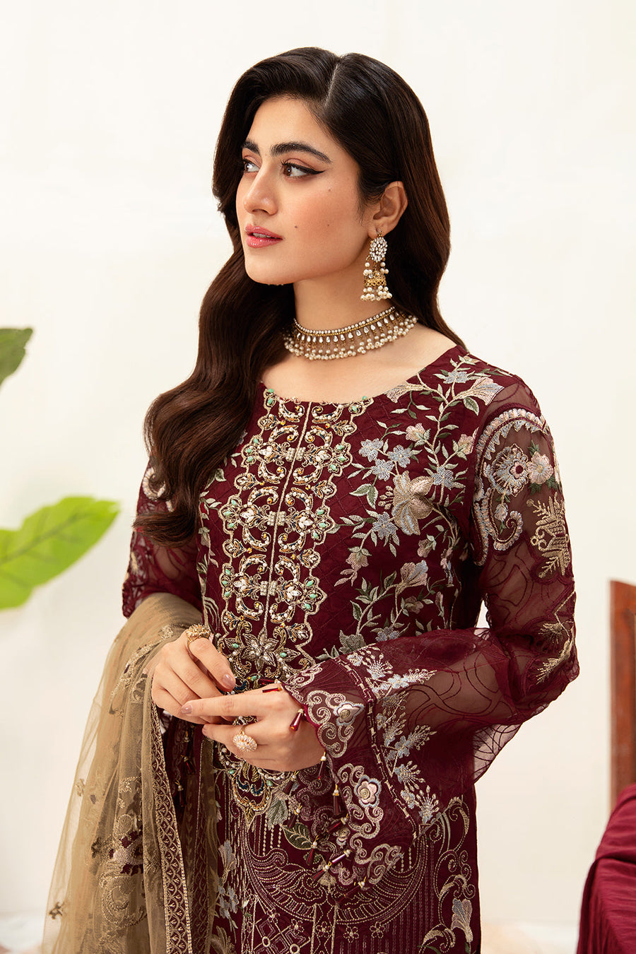 Ramsha Minhal Vol-10 Embroidered Organza Unstitched 3Pc Suit M-1003