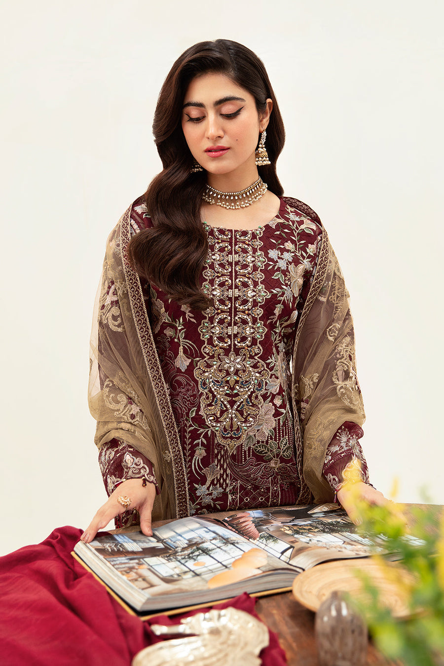 Ramsha Minhal Vol-10 Embroidered Organza Unstitched 3Pc Suit M-1003