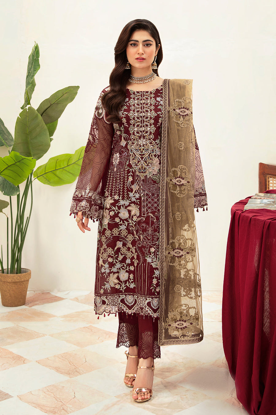 Ramsha Minhal Vol-10 Embroidered Organza Unstitched 3Pc Suit M-1003