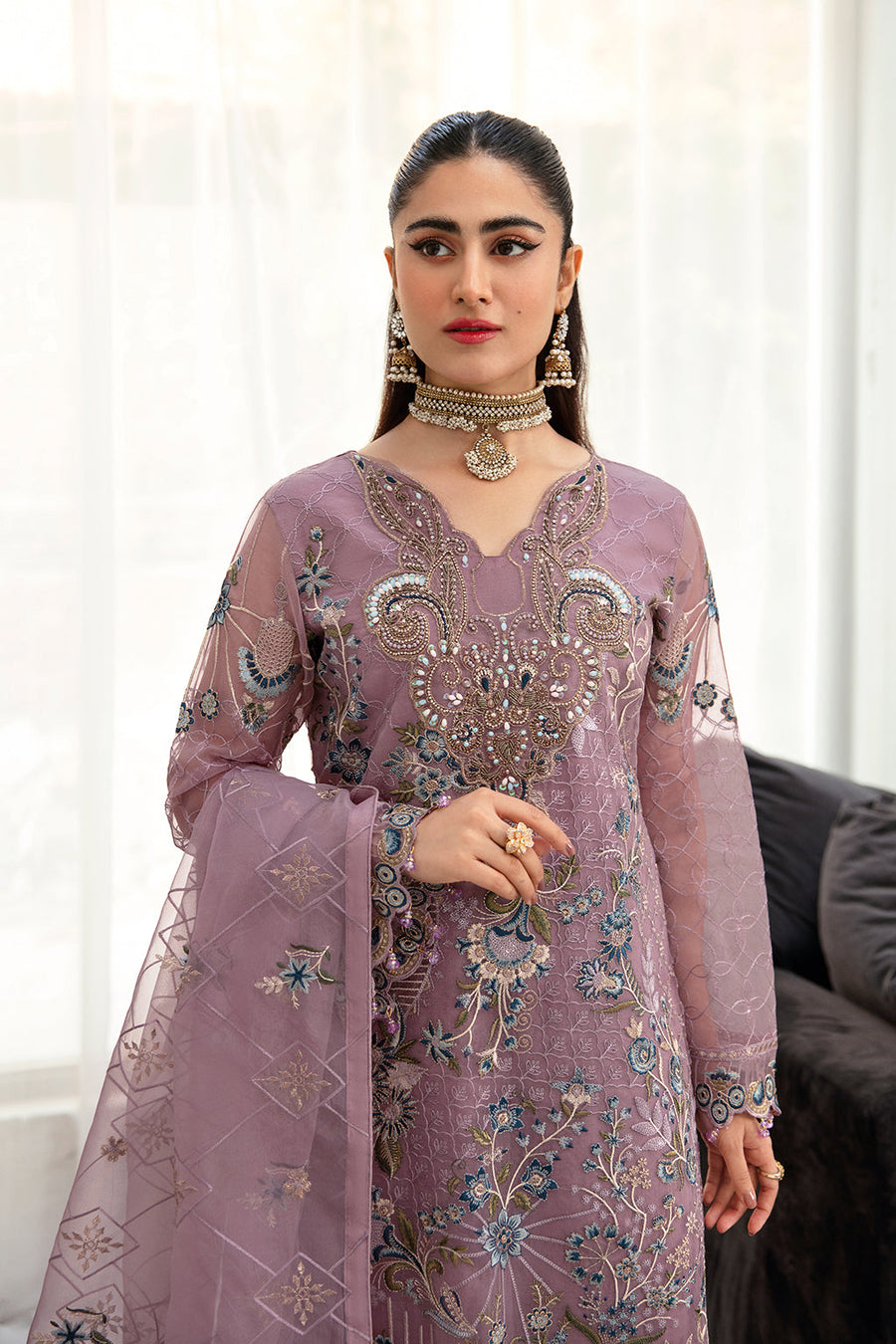 Ramsha Minhal Vol-10 Embroidered Organza Unstitched 3Pc Suit M-1005