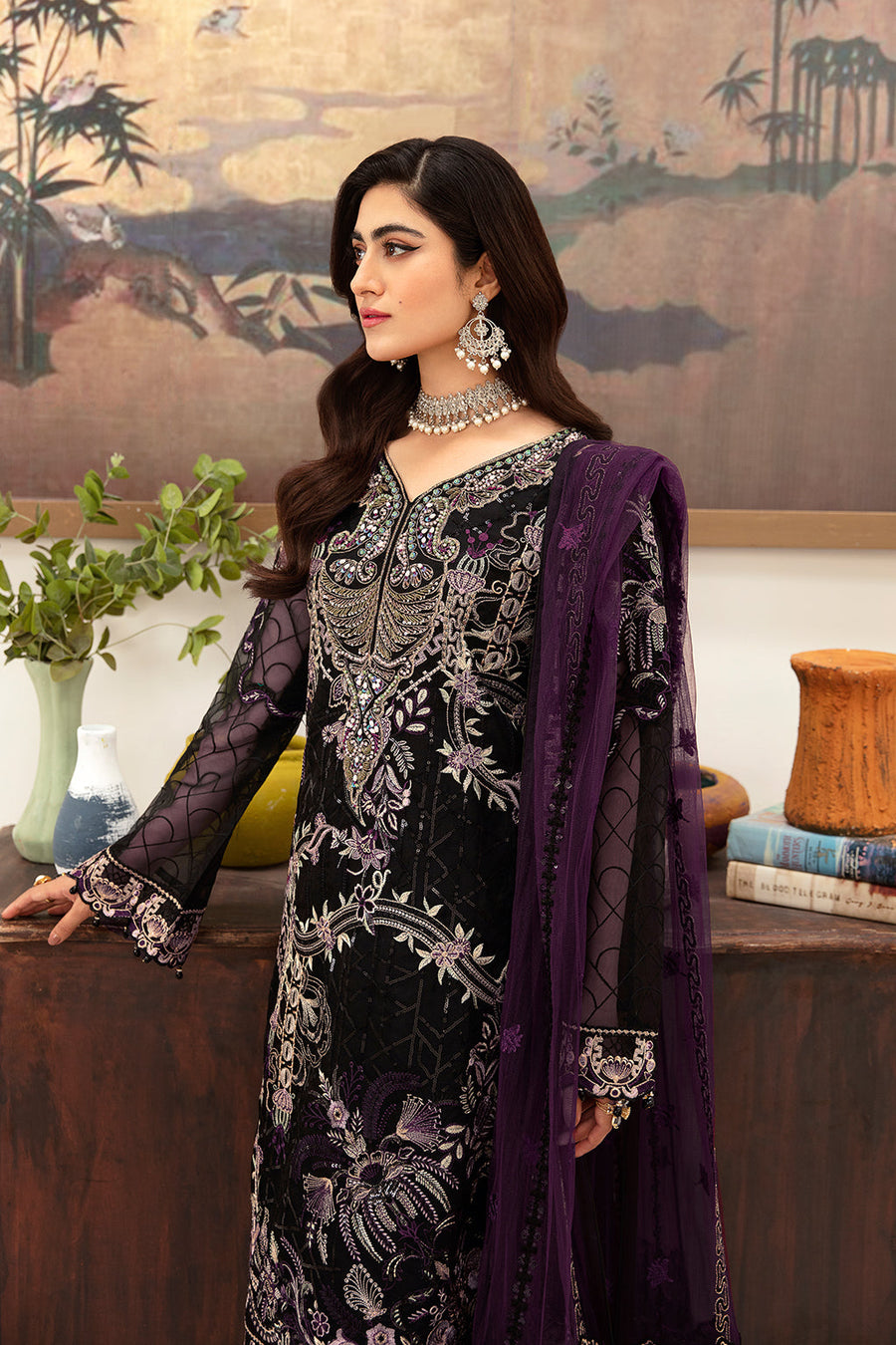 Ramsha Minhal Vol-10 Embroidered Organza Unstitched 3Pc Suit M-1006