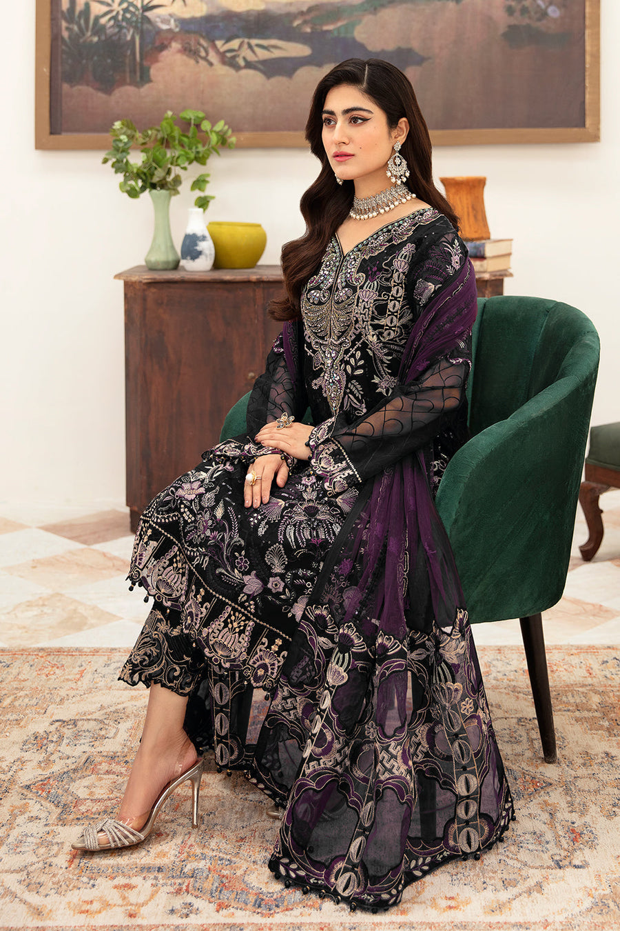 Ramsha Minhal Vol-10 Embroidered Organza Unstitched 3Pc Suit M-1006